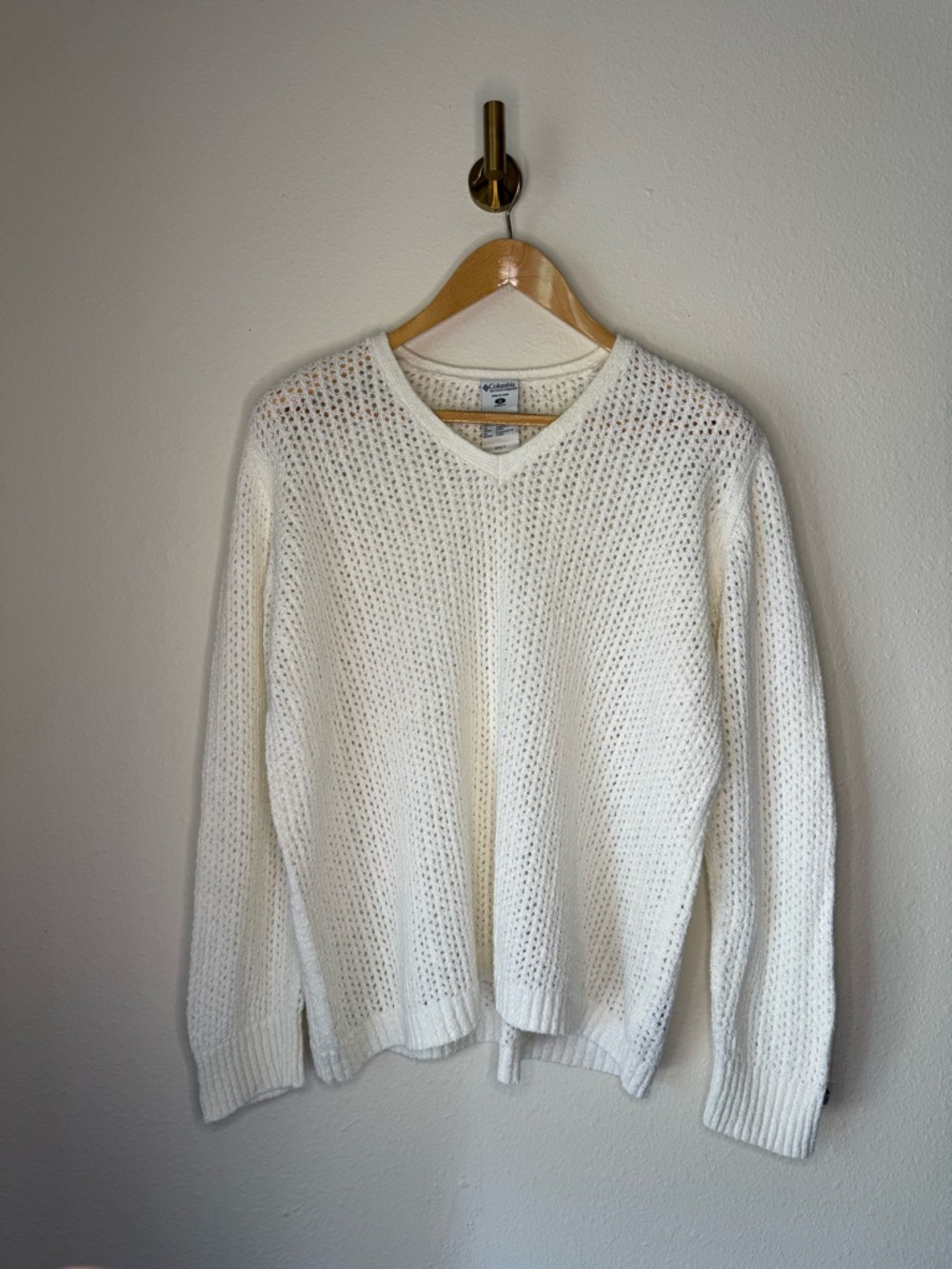 Columbia Women’s Ivory Open Knit V-Neck Sweater size 1X